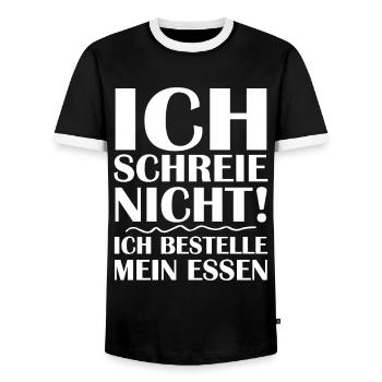 Ich schreie nicht ich bestelle mein essen - Männer Kontrast-T-Shirt - Schwarz/Weiß - Vorne - AI Model Female 172 light (172cm) & AI Model Male 178 light (178cm)
