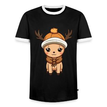 Reh Geweih Winter Tier Niedlich Comic - Männer Kontrast-T-Shirt - Schwarz/Weiß - Vorne - AI Model Female 172 light (172cm) & AI Model Male 178 light (178cm)