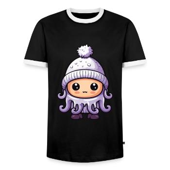 Octopus Winter Animal Cute Comic - Men's Ringer Shirt - black/white - Front - AI Model Female 172 light (172cm) & AI Model Male 178 light (178cm)