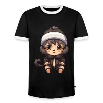 Monkey Winter Animal Cute Comic - Men's Ringer Shirt - black/white - Front - AI Model Female 172 light (172cm) & AI Model Male 178 light (178cm)