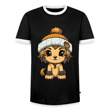 Lion Winter Animal Cute Comic - Men's Ringer Shirt - black/white - Front - AI Model Female 172 light (172cm) & AI Model Male 178 light (178cm)