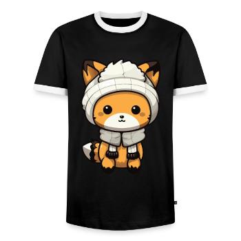 Fuchs Winter Tier Niedlich Comic - Männer Kontrast-T-Shirt - Schwarz/Weiß - Vorne - AI Model Female 172 light (172cm) & AI Model Male 178 light (178cm)