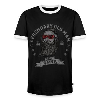 1957 Birthday Legendary Old Man - Men's Ringer Shirt - black/white - Front - AI Model Female 172 light (172cm) & AI Model Male 178 light (178cm)