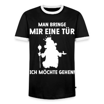 Man bringe mir eine Tür ich möchte gehen - Männer Kontrast-T-Shirt - Schwarz/Weiß - Vorne - AI Model Female 172 light (172cm) & AI Model Male 178 light (178cm)