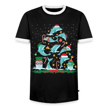Dolphin Christmas Tree - Men's Ringer Shirt - black/white - Front - AI Model Female 172 light (172cm) & AI Model Male 178 light (178cm)