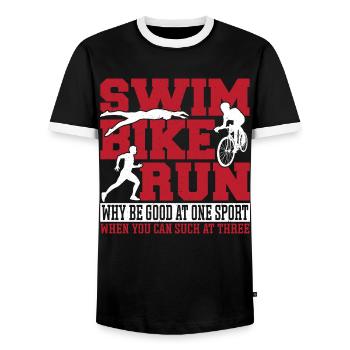 Natation Vélo Course Pourquoi être bon dans un sport quand vous - T-shirt contrasté Homme - noir/blanc - Devant - AI Model Female 172 light (172cm) & AI Model Male 178 light (178cm)