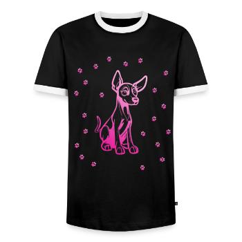 Doberman Pinscher with small paws - Men's Ringer Shirt - black/white - Front - AI Model Female 172 light (172cm) & AI Model Male 178 light (178cm)