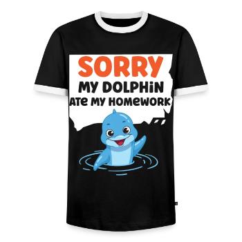 Dolphin Sorry My Dolphin Ate My - Männer Kontrast-T-Shirt - Schwarz/Weiß - Vorne - AI Model Female 172 light (172cm) & AI Model Male 178 light (178cm)