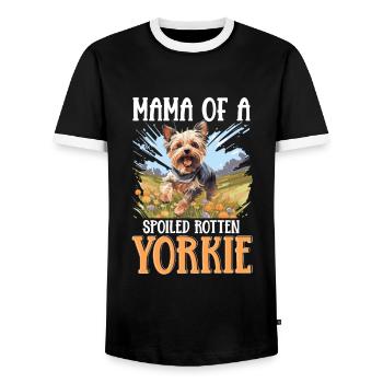 Yorkshire Terrier Dog Yorkie Mama of a Spoiled - Männer Kontrast-T-Shirt - Schwarz/Weiß - Vorne - AI Model Female 172 light (172cm) & AI Model Male 178 light (178cm)