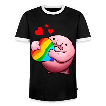 Blobfisch LGBTQ-Stolz Regenbogen - Männer Kontrast-T-Shirt - Schwarz/Weiß - Vorne - AI Model Female 172 light (172cm) & AI Model Male 178 light (178cm)