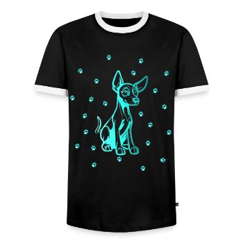 Doberman Pinscher with small paws - Men's Ringer Shirt - black/white - Front - AI Model Female 172 light (172cm) & AI Model Male 178 light (178cm)