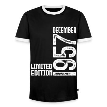 Cadeau Anniversaire Décembre 1957. Decembre 1957. - T-shirt contrasté Homme - noir/blanc - Devant - AI Model Female 172 light (172cm) & AI Model Male 178 light (178cm)