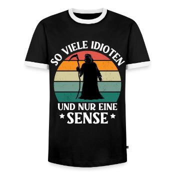 So Viele Idioten Und Nur Eine Sense - Männer Kontrast-T-Shirt - Schwarz/Weiß - Vorne - AI Model Female 172 light (172cm) & AI Model Male 178 light (178cm)