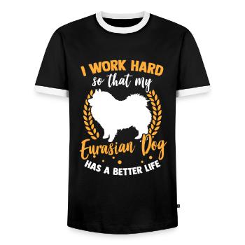 I work for my Eurasier - Men's Ringer Shirt - black/white - Front - AI Model Female 172 light (172cm) & AI Model Male 178 light (178cm)