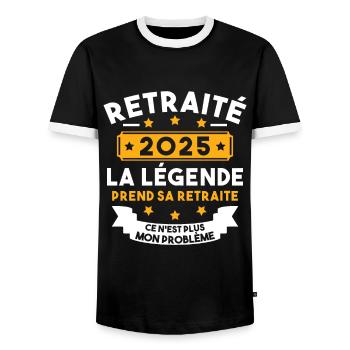 Retraité 2025 Pour Homme Femme Départ Retraite - T-shirt contrasté Homme - noir/blanc - Devant - AI Model Female 172 light (172cm) & AI Model Male 178 light (178cm)