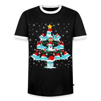 Dolphin Christmas Tree - Men's Ringer Shirt - black/white - Front - AI Model Female 172 light (172cm) & AI Model Male 178 light (178cm)