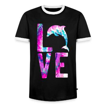 Dolphin Watercolor Love - Männer Kontrast-T-Shirt - Schwarz/Weiß - Vorne - AI Model Female 172 light (172cm) & AI Model Male 178 light (178cm)