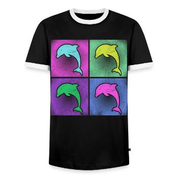 Dauphin rétro des années 80 des années 90 Vintage - T-shirt contrasté Homme - noir/blanc - Devant - AI Model Female 172 light (172cm) & AI Model Male 178 light (178cm)
