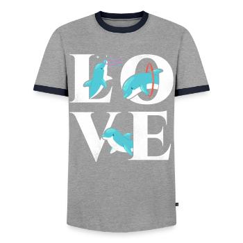 Dolphin Love - Männer Kontrast-T-Shirt - Grau/Navy  - Vorne - AI Model Female 172 light (172cm) & AI Model Male 178 light (178cm)
