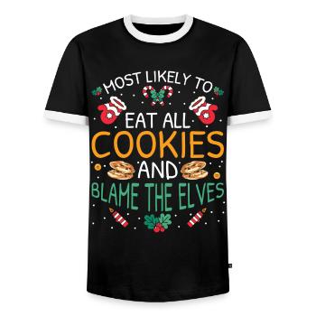 Most Likely To Christmas - Men's Ringer Shirt - black/white - Front - AI Model Female 172 light (172cm) & AI Model Male 178 light (178cm)