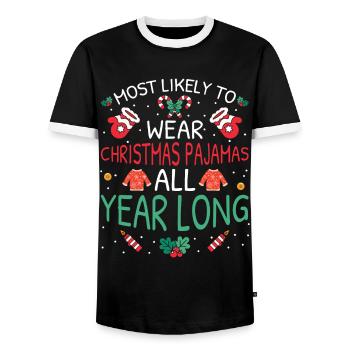 Most Likely To Christmas - Men's Ringer Shirt - black/white - Front - AI Model Female 172 light (172cm) & AI Model Male 178 light (178cm)