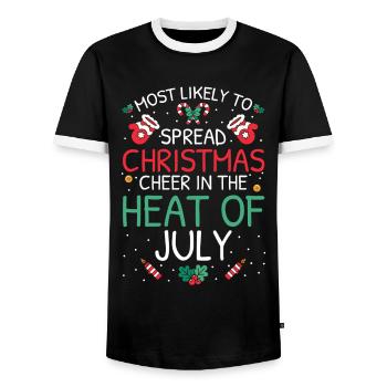 Most Likely To Christmas - Men's Ringer Shirt - black/white - Front - AI Model Female 172 light (172cm) & AI Model Male 178 light (178cm)