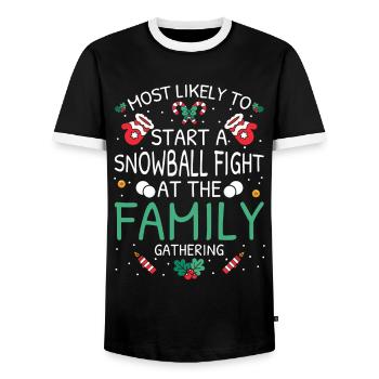 Most Likely To Christmas - Men's Ringer Shirt - black/white - Front - AI Model Female 172 light (172cm) & AI Model Male 178 light (178cm)