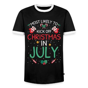 Most Likely To Christmas - Men's Ringer Shirt - black/white - Front - AI Model Female 172 light (172cm) & AI Model Male 178 light (178cm)