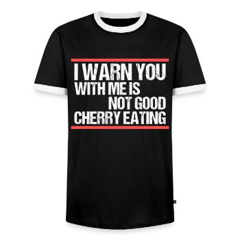 with me is not good cherry eating Denglisch - Männer Kontrast-T-Shirt - Schwarz/Weiß - Vorne - AI Model Female 172 light (172cm) & AI Model Male 178 light (178cm)