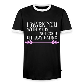 with me is not good cherry eating Denglisch - Männer Kontrast-T-Shirt - Schwarz/Weiß - Vorne - AI Model Female 172 light (172cm) & AI Model Male 178 light (178cm)