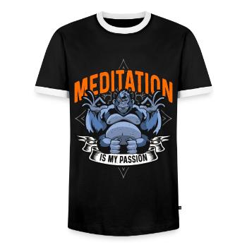 Meditation Is My Passion Meditate Gorilla Lover - Men's Ringer Shirt - black/white - Front - AI Model Female 172 light (172cm) & AI Model Male 178 light (178cm)