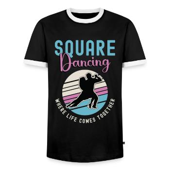 Square Dancing Where Life Comes Couple Dance Lover - Men's Ringer Shirt - black/white - Front - AI Model Female 172 light (172cm) & AI Model Male 178 light (178cm)