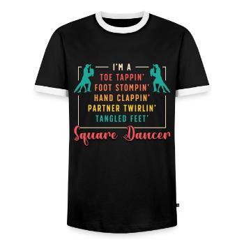 Square Dancing I'm A Toe Tappin' Food Barn Dance - Men's Ringer Shirt - black/white - Front - AI Model Female 172 light (172cm) & AI Model Male 178 light (178cm)