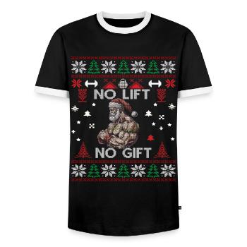 No Lift No Gift Fitness Christmas Gift Gym - Men's Ringer Shirt - black/white - Front - AI Model Female 172 light (172cm) & AI Model Male 178 light (178cm)