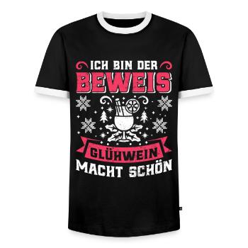 Glühwein Ich bin der Beweis Glühwein macht Schön - Männer Kontrast-T-Shirt - Schwarz/Weiß - Vorne - AI Model Female 172 light (172cm) & AI Model Male 178 light (178cm)