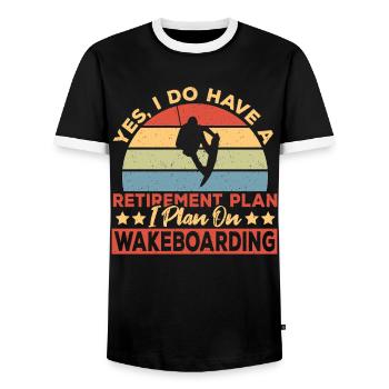Wakeboarder Retirement Plan Wakeboarding - Men's Ringer Shirt - black/white - Front - AI Model Female 172 light (172cm) & AI Model Male 178 light (178cm)