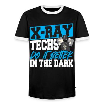 X-Ray Techs Do It Better In The Dark X-Ray - Men's Ringer Shirt - black/white - Front - AI Model Female 172 light (172cm) & AI Model Male 178 light (178cm)