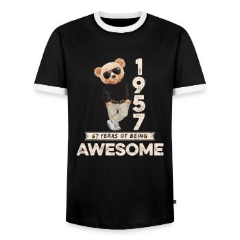 1957 Birthday Teddy Bear Being Awesome Orignal - Men's Ringer Shirt - black/white - Front - AI Model Female 172 light (172cm) & AI Model Male 178 light (178cm)