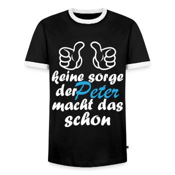 Der peter macht das schon - Männer Kontrast-T-Shirt - Schwarz/Weiß - Vorne - AI Model Female 172 light (172cm) & AI Model Male 178 light (178cm)