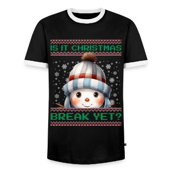 Is It Christmas Break Yet? Cute Snowman Teacher - Men's Ringer Shirt - black/white - Front - AI Model Female 172 light (172cm) & AI Model Male 178 light (178cm)