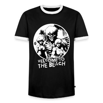 Bienvenue sur la plage des monstres musclés - T-shirt contrasté Homme - noir/blanc - Devant - AI Model Female 172 light (172cm) & AI Model Male 178 light (178cm)