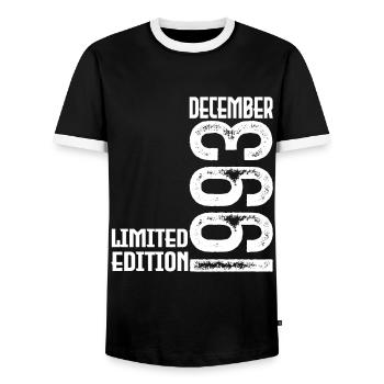 Birthday Gift December 1993. December 1993. - Men's Ringer Shirt - black/white - Front - AI Model Female 172 light (172cm) & AI Model Male 178 light (178cm)