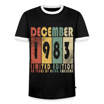 Décembre 1983 - 1983 Décembre - T-shirt contrasté Homme - noir/blanc - Devant - AI Model Female 172 light (172cm) & AI Model Male 178 light (178cm)