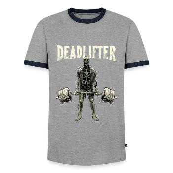 Workout Training Fitness Lifting Gym - Men's Ringer Shirt - grey/navy  - Front - AI Model Female 172 light (172cm) & AI Model Male 178 light (178cm)