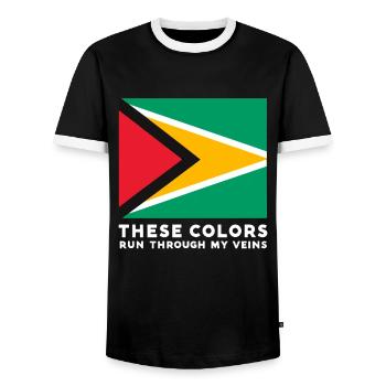 These colors are flowing through my veins Design For - Men's Ringer Shirt - black/white - Front - AI Model Female 172 light (172cm) & AI Model Male 178 light (178cm)