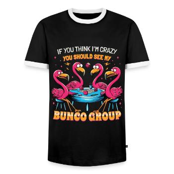 If you think I'm crazy flamingo - Men's Ringer Shirt - black/white - Front - AI Model Female 172 light (172cm) & AI Model Male 178 light (178cm)