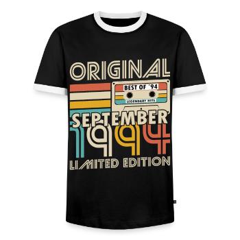 30th Birthday Vintage September 1994 Original - Men's Ringer Shirt - black/white - Front - AI Model Female 172 light (172cm) & AI Model Male 178 light (178cm)