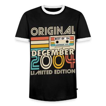 20th Birthday Vintage December 2004 Original - Men's Ringer Shirt - black/white - Front - AI Model Female 172 light (172cm) & AI Model Male 178 light (178cm)