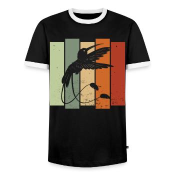 Quetzal Bird Retro Birdwatching Bird Watcher - Men's Ringer Shirt - black/white - Front - AI Model Female 172 light (172cm) & AI Model Male 178 light (178cm)