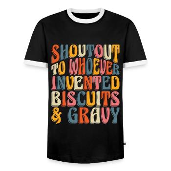 Biscuits And Gravy Shoutout To Southern Food Lover - Men's Ringer Shirt - black/white - Front - AI Model Female 172 light (172cm) & AI Model Male 178 light (178cm)
